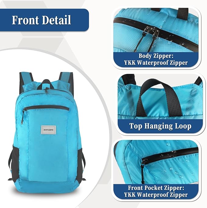 Hiking Daypack - Lightweight & Water-Resistant Portable Backpack for Travel, Camping, Outdoor Adventures(16L,turquoise blue)