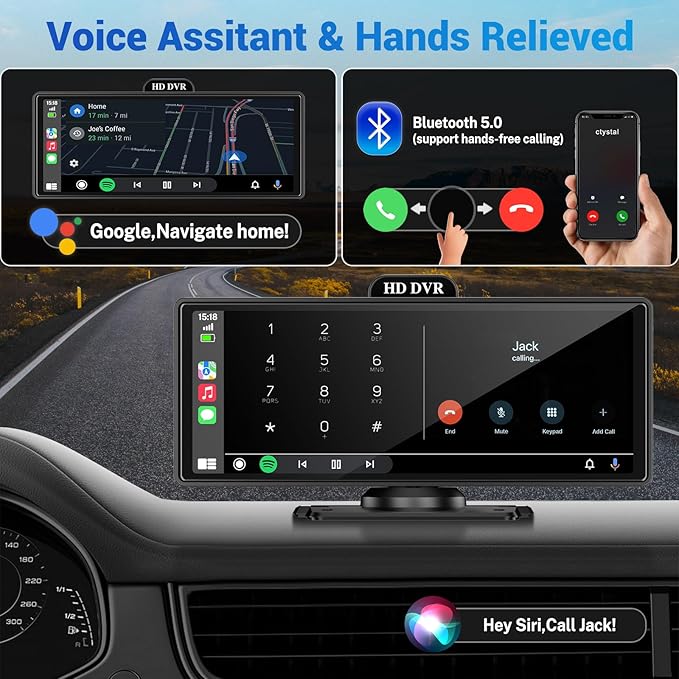 Wireless Apple Carplay Screen for Car 4K Dash Cam, 10.26" HD Touchscreen with Portable Apple Carplay & Android Auto Car Stereo, 1080p Backup Camera