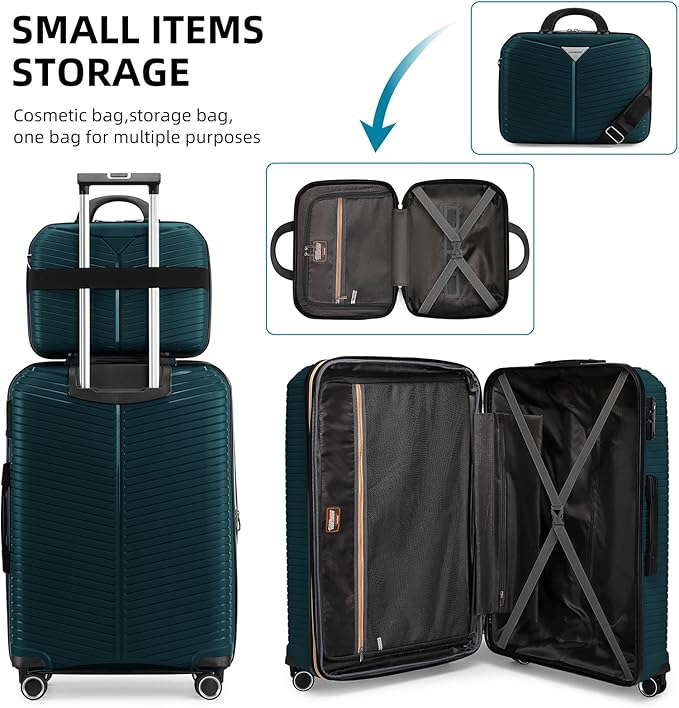 LEAVES KING LARVENDER Luggage Sets 5 Piece, Expandable(Only 24"&28") PP Suitcase with Spinner Wheels, Durable Luggage Sets Clearance Carry On Luggage Suitcase Set For Women Men, Dark Green