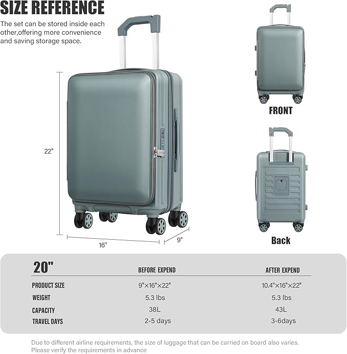 buy 0ne get 0ne free! Carry On Luggage Front Opening 20in Suitcase with TSA Lock PC Hardside Rolling Luggage Travel Suitcase, Small, Hardside Expandable Luggage with Spinner Wheels (Grey)