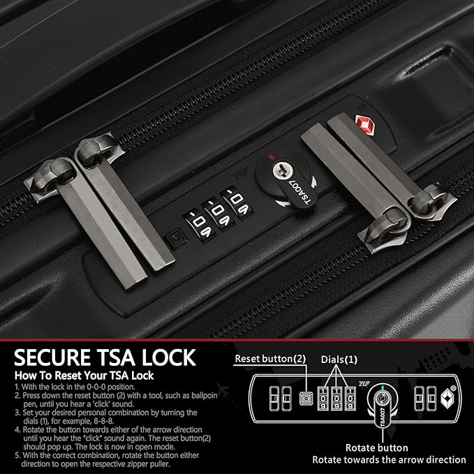 TydeCkare 16" Carry on Luggage with 2 Laptop Compartments, Lightweight Hardshell ABS+PC Suitcase with Dual Control TSA Lock, with YKK Zipper, 4 Spinner Silent Wheels, for Business Travel, Black
