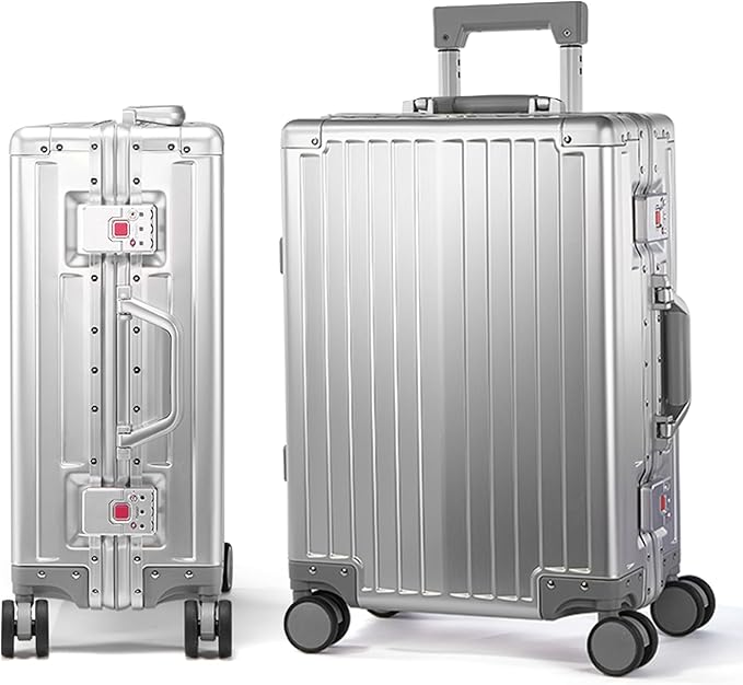 UrbanExplorer 24Inch All Aluminum Check In Luggage Heavy Duty Hard Shell Suitcases with Spinner Wheels, Zipperless Suitcase with TSA Lock, Large Luggage for Business Travel, Sliver