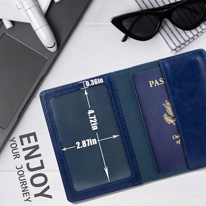 TIGARI Passport Holder for Travel Women Men, PU Leather Passport Wallet Cover Case Sleeve, Waterproof Protected Document Organizer, Family Vacation Plane Cruise Travel Essentials-Blue