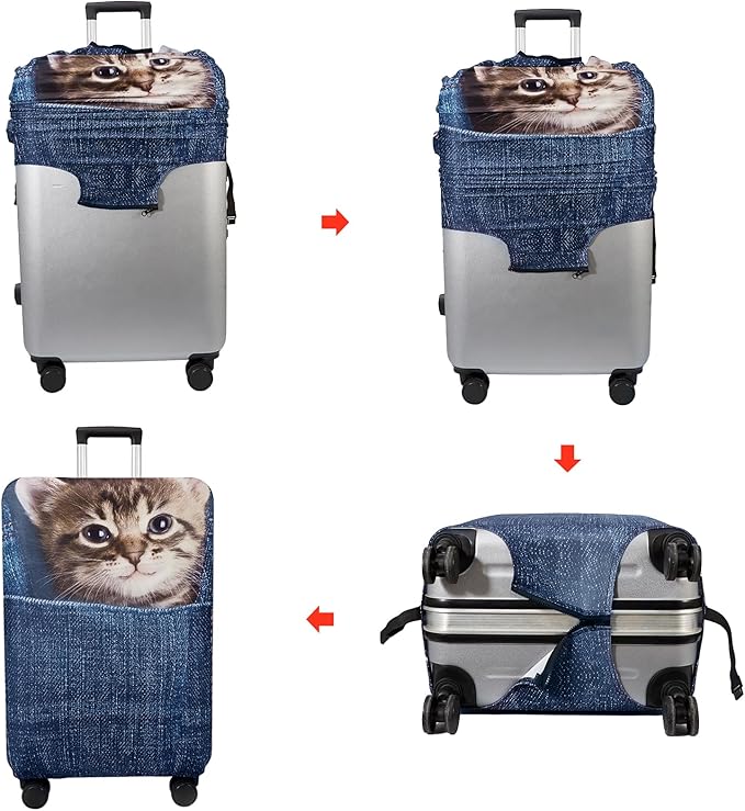 WUJIAONIAO Travel Luggage Cover Baggage Suitcase Cover Protector Skins 18-32 Inch (Cat B, L (for 25-28 inch luggage))