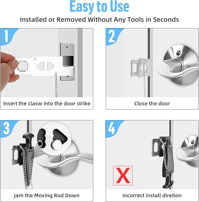 Upgraded Portable Door Lock & Door Stop Alarm, TOWODE Dual Protection Security Door Kit, Portable Door Lock for Travel Essential, for Traveling Hotel Home Apartment College House