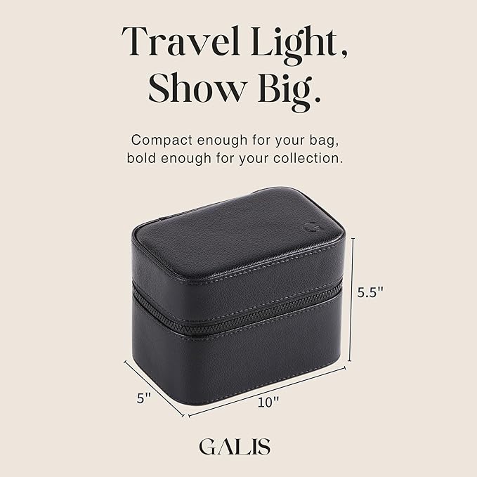 Galis Luxury Watch Case for Men High End Portable 2-Slot Watch Holder and Watch Case for Travel, Premium Watch Box for Men, Jewelry Storage Organizer, Gift for Him, Fathers, Husband (Black & Green)