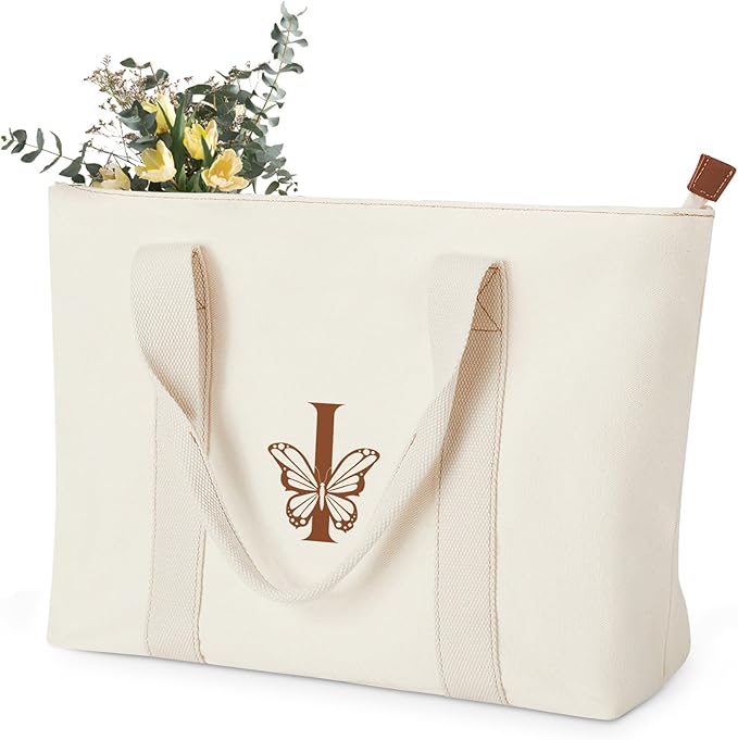 AW BRIDAL Monogram Canvas Tote Bag for Chrismas, Bridal Shower, Retirement, Birthday Gifts for Women Mom Wife Sister Friends