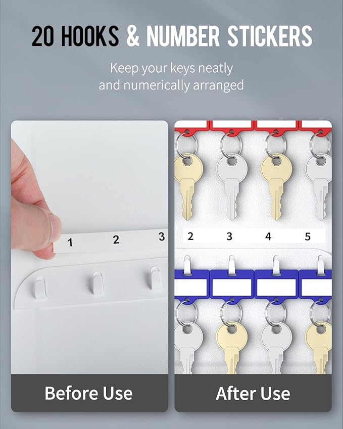 Uniclife 20 Position Key Cabinet with Combination Lock Resettable White Digital Security Storage Box Steel Key Organizer with Colorful Key Tag Labels Stickers and Hooks