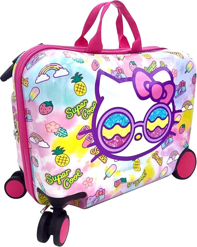Fast Forward Ride-On 18" Suitcase For Kids/Tow-Along Toddler Carry-On Luggage With Wheels (Hello Kitty)