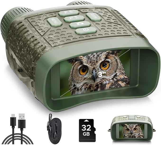 Night Vision Goggles, 4K Night Vision Binoculars, 3'' HD Screen & 10X Digital Zoom, 5000mAh Battery and 32GB TF Card, 1500FT Viewing Range for Camping & Security