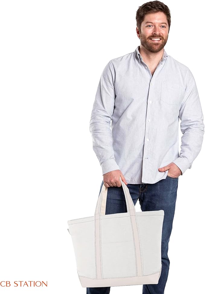 CB STATION Medium Classic Canvas Tote Bag for Women, Top Zipper Closure, Outer Pocket, Daily Essentials, Groceries, Traveling