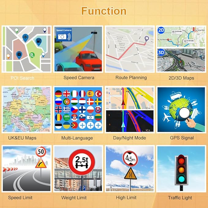 GPS Navigator for Car 7 inch Touch Screen Voice Prompts Turn Direction Speed Limit Warning Free Update Map