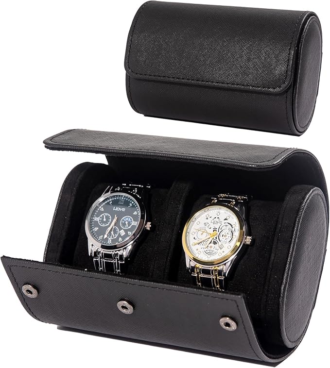 MR.OKAY 2 Watch Travel Case- Classic Leather Watch Case With Superb Texture.Portable Watch Roll Or Organizer For Storage And Display. Travel Gift for Men, All Handcrafted By Leather Craftsmen.