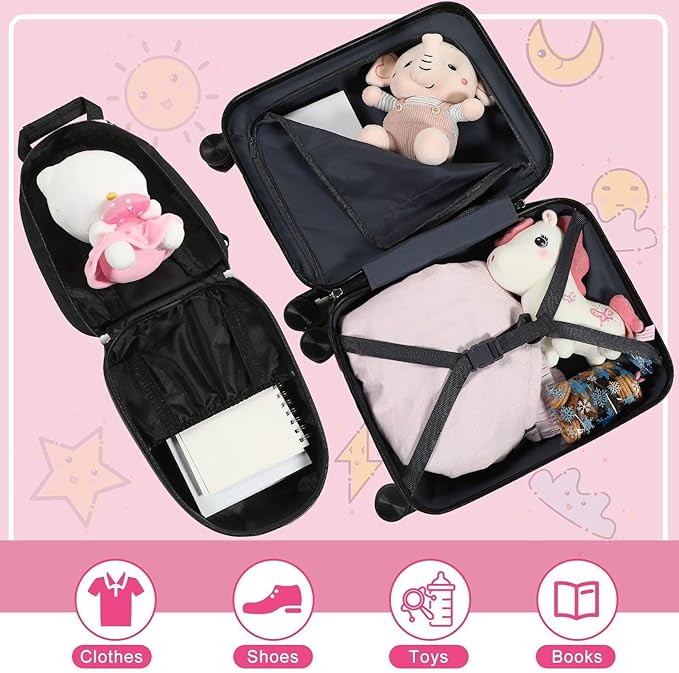 Weewooday Kids Luggage and Backpack 18" Suitcase with Spinner Wheel Hard Case Travel 13" Backpack Girl Suitcase Set for Kids Travel Supplies(Pink,Mermaid Style)