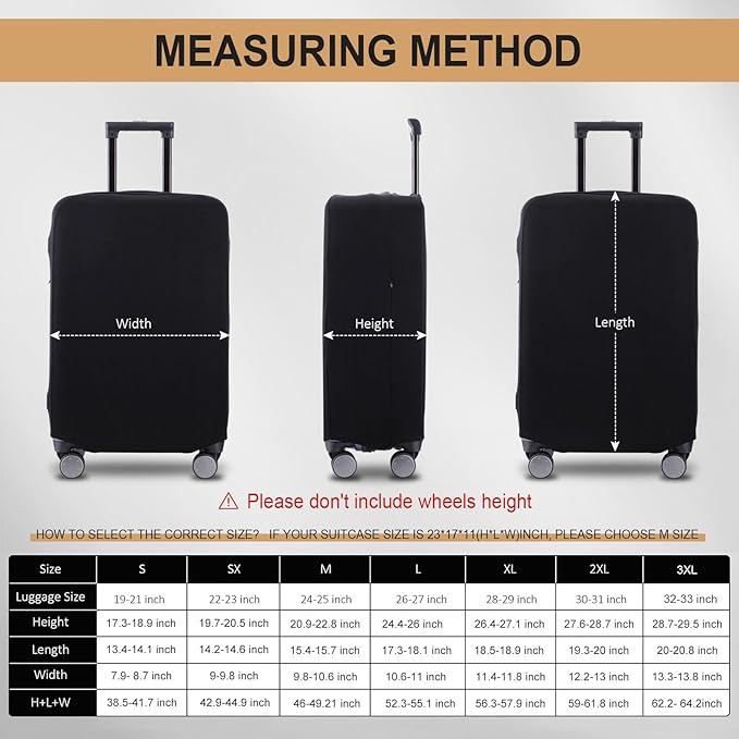 Travel Luggage Cover Suitcase Protector Scratch-Resistant Fit 19-31 Inch, Not Included Suitcase (Black, L(26-27inch))