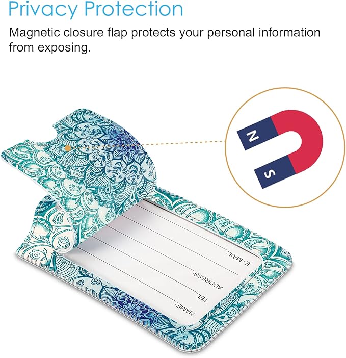 Fintie Luggage Tags, Privacy Cover ID Label with Stainless Steel Loop and Address Card for Travel Bag Suitcase, Emerald Illusions (2 Piece)