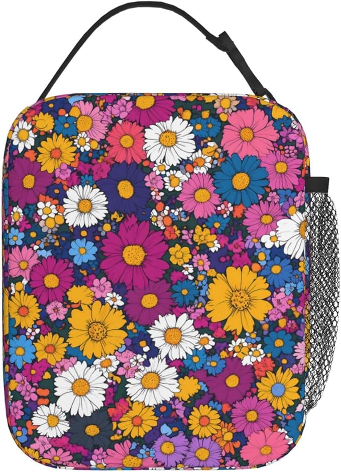 Floral Insulated Lunch Box for Women Men Floral Lunch Bag for Travel,or Fishing Polyester Floral Lunch Box
