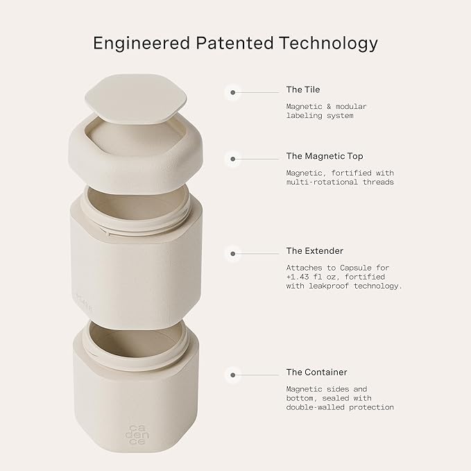 Cadence Extender - Add On to Any Flex Magnetic Containers with Lids,Extension to Travel Bottles for Toiletries - Carry On Travel Essentials For Women/Men - Adds Additional 1.43 fl oz - 3pk, Sand