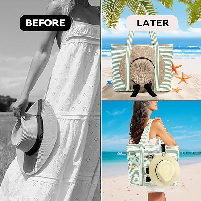 LEDAOU Beach Bags for Women, Beach Bags Waterproof Sandproof, Packable Beach Tote Bag with Zipper Travel Sports