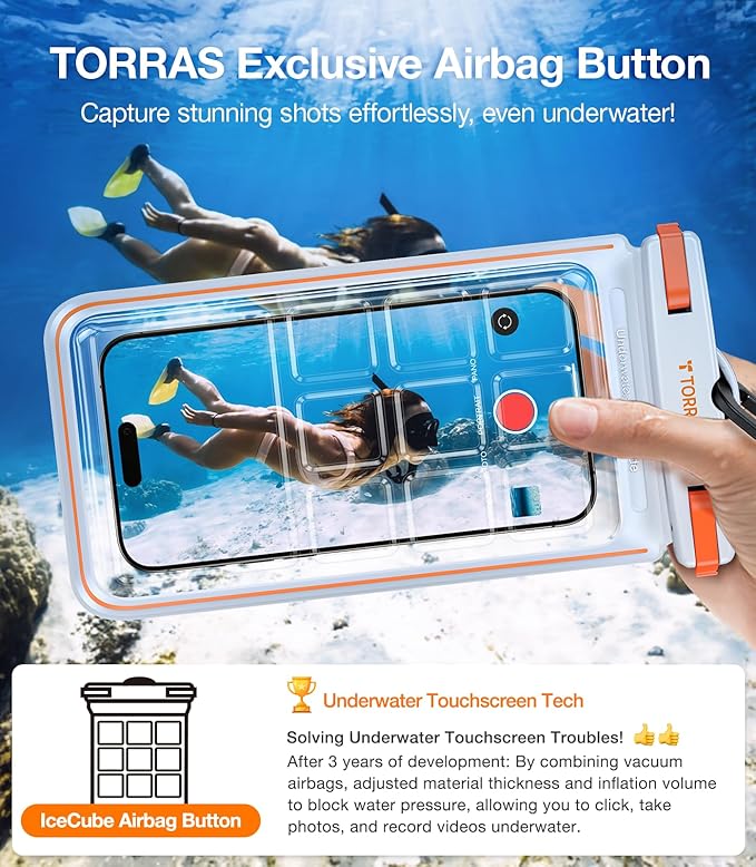 TORRAS IPX8 Waterproof Phone Pouch Floating, Underwater Screen Touchable, Water Proof Case with Lanyard for iPhone 16 Pro Max 15 S25, Cellphone Dry Bag Cruise Essentials 7.0 inch, White