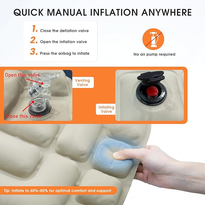 3D Inflatable Seat Cushion for Pressure Relief - Airplane Travel Air Sitting Pad with Storage Bag, Portable Inflatable Seats Cushions for Car Chair Camping Wheelchair Stadium Bleacher, Khaki