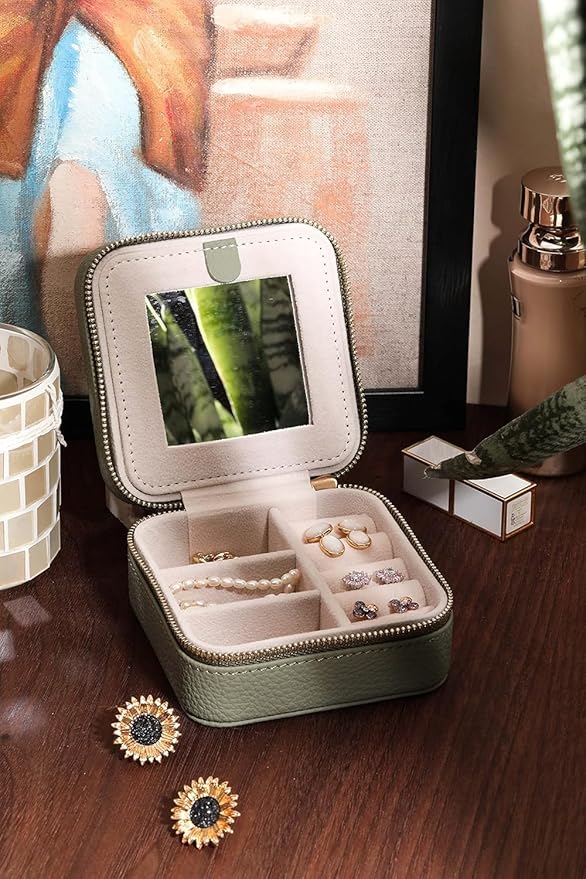 S.Leaf Travel Jewelry Organizer Travel Jewelry Boxes for Women Small Jewelry Travel Case Box Portable Travel Jewelry Case Travel Case Mini Jewelry (03_Lychee_Butterfly_Blue)