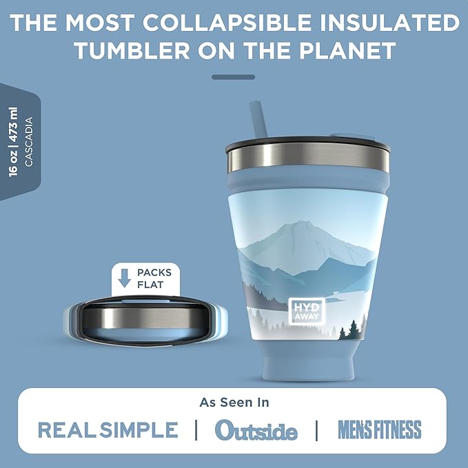 HYDAWAY 16oz Collapsible Tumbler - BPA-Free, Reusable Silicone Cup with Lid & Insulating Sleeve - Perfect for Coffee, Travel, and Everyday Use