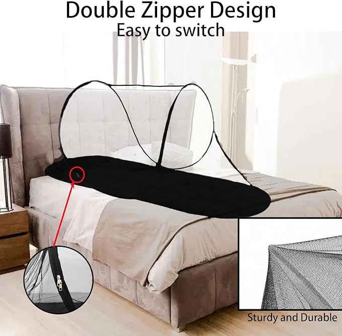 CMINGJ Large Pop Up Mosquito Tent, Portable Foldable Mosquito Net with Bottom for Bed Camping Travel Patio, Suitable for Outdoor Indoor (78 * 28 * 27inch) (Black Bottom)