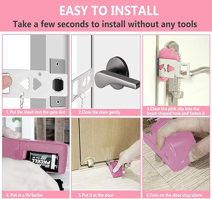 MBBEST Hotel Door Lock & Door Stop Alarm,Dual Protection Security Devices Pocket Door Stopper Self Defensey Tools for Hotel Travel Home Apartment House, Pink/Pink