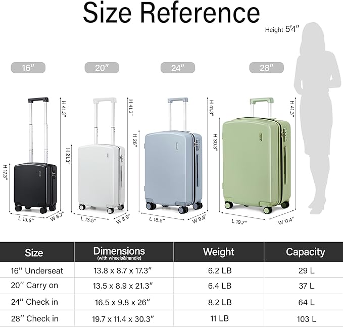 Hanke 24 Inch Luggage with Spinner Wheels Lightweight PC Hard Shell Suitcases Checked Luggage with TSA Lock Checked-Medium 24-Inch Rolling Suitcase for Travel(Jet Black)