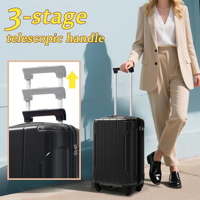 Merax Carry on Luggage Set, 20 Inch Hardshell ABS Suitcase with Spinner Wheels, Built-in TSA Lock & 2 Packing Cubes Airline Approved for Business Weekend Travel