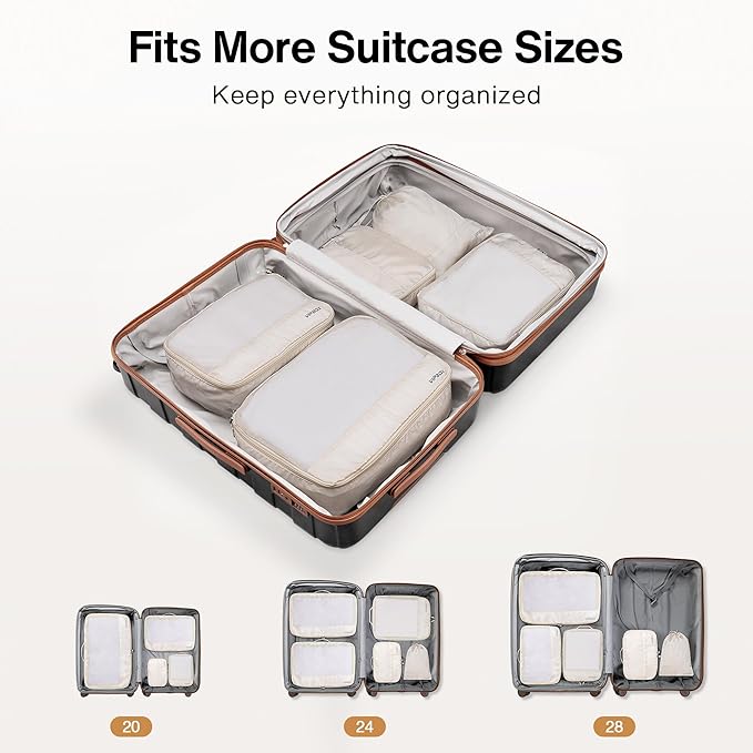 5 Set Packing Cubes Travel for Luggage Durable Suitcases Organizer Bags Lightweight Airplane Travel Vacation Essentials Accessories for Carry on (Cream)