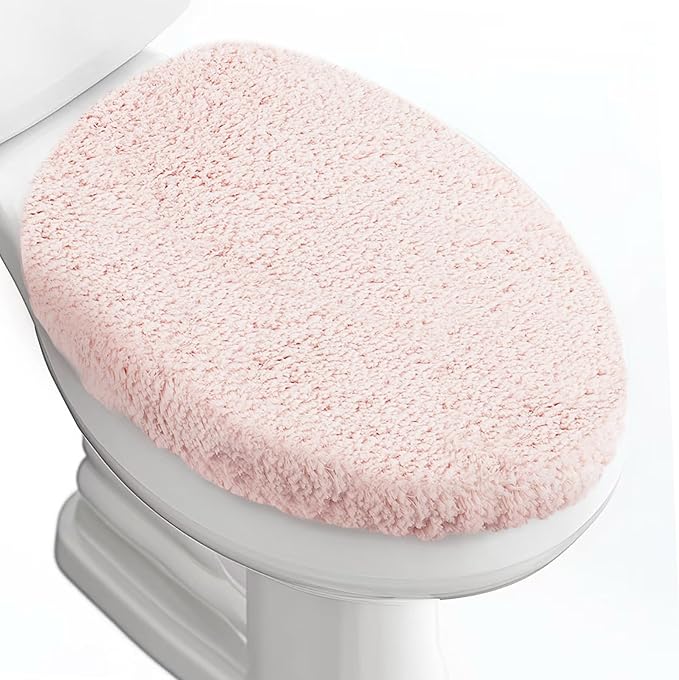 Microfiber Elongated Toilet Seat Cover 19.5"x 15" Machine Washable Solid Toilet Lid Cover Adjustable Rubber Backing Fits Most 18-19.5" L x 14-16" W Elongated Toilet Seat