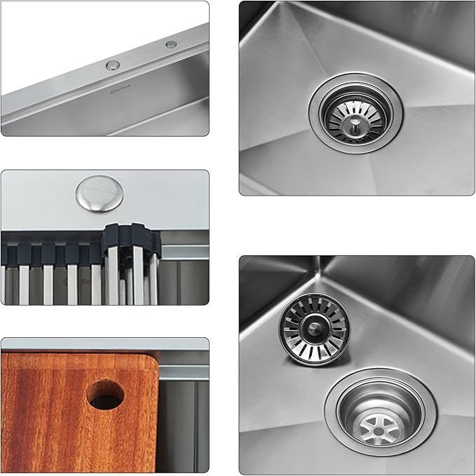 Kitchen Sink, 33 x 22 Drop in Kitchen Sink 16 Gauge Stainless Steel Kitchen Sinks Single Bowl Workstation Sink with Cutting Board