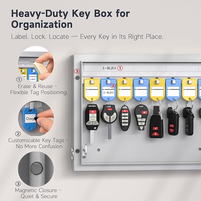 WeHere 16 Key Lock Box Wall Mount, Smart Key Cabinet with Key Tags, Bluetooth App Control, OTP & Password Unlock, Wi-Fi Remote Unlock (Bridge Sold Separately), Steel Key Safe for Office Home Business