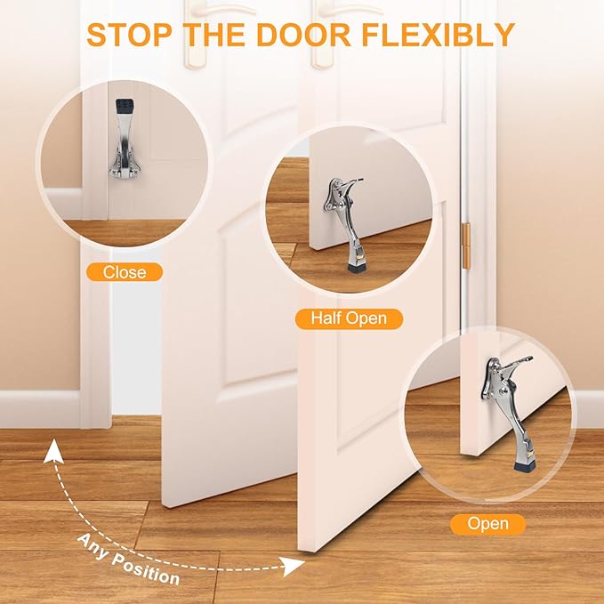 Kick Down Door Stoppers for Bottom of Door, Heavy Duty Kickdown Door Stop, Adjustable Door Stoppers (4 Inch x 1 Pack)