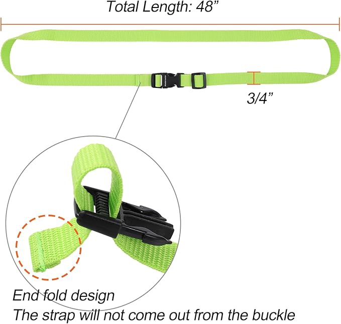 Buckle Straps with Clips, Adjustable Nylon Straps with Buckle, Packing Strap, Green 4 Pack (4‘x0.75“)