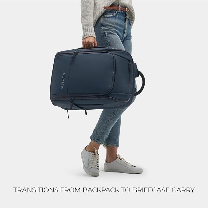 NOMATIC Travel Pack - 20L Water Resistant Laptop Bag - TSA-Ready Expandable Navy Backpack