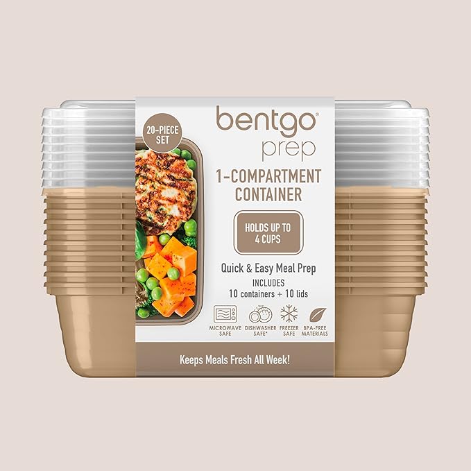 Bentgo 20-Piece Lightweight, Durable, Reusable BPA-Free 1-Compartment Containers - Microwave, Freezer, Dishwasher Safe - Gold