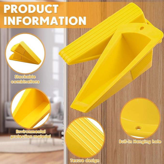 Frienda 12 Pcs Jumbo Door Stoppers Heavy Duty Door Stopper Tall up to 2inch Tall Wedge TPR Large Wedge Stackable Big Rubber Doorstop for Hotel Carpet Hardwood Concrete and Tile (Yellow)
