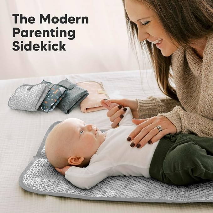 KeaBabies Portable Diaper Changing Pad, Easy Wipe Clean - Foldable Waterproof Baby Changing Mat for Diaper Bag, Compact, Lightweight, 25x13 Baby Changer Travel Essential, Machine Washable (Gray Mod)