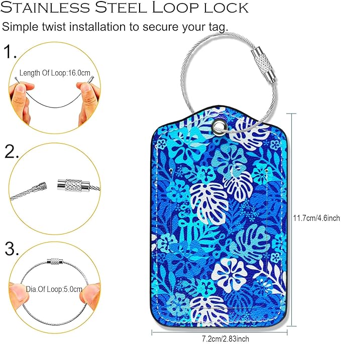 Luggage Tags for Suitcases-Leather Luggage Tag 4 Pack with Loops Hawaii Cute Bag/Backpack/Suitcase Tags Carnival Cruise Accessories