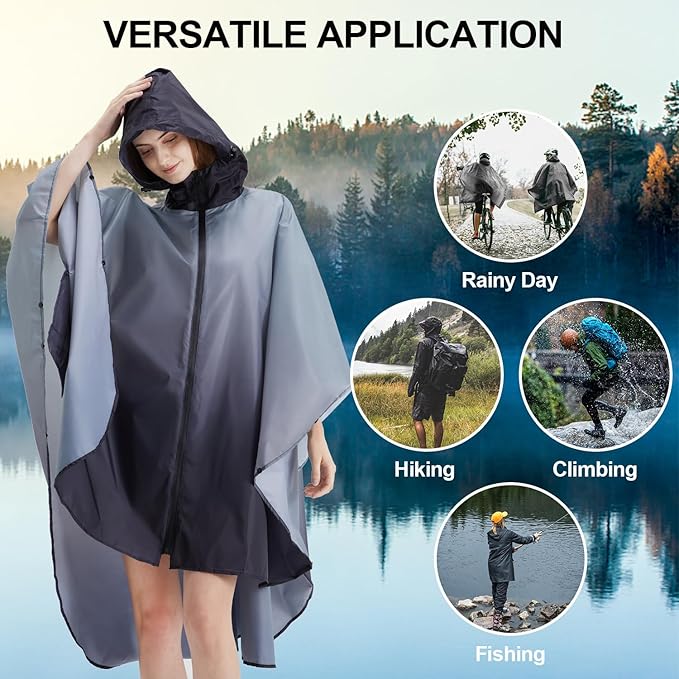 Rain Poncho Jacket Coat Hooded Zipper Style for Women/Men/Adult with Pocket
