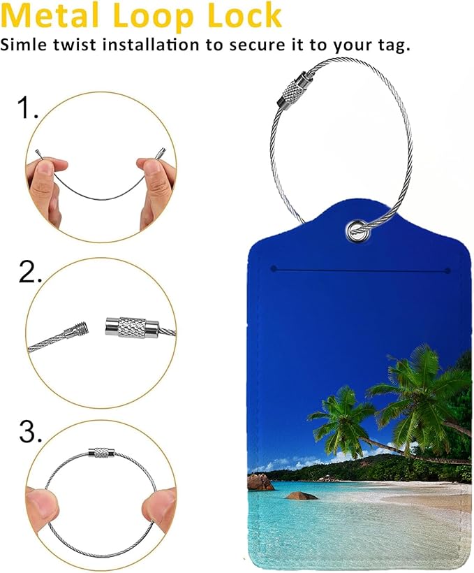 Summer Sea Wind Luggage Tags for Suitcases,2 Pack Luggage Tag, Leather Stainless Steel Loop Label Tag for Women Girl Travel Bag Suitcase