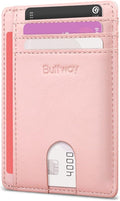 Buffway Slim Minimalist Front Pocket RFID Blocking Leather Wallets for Men and Women - Alaska Pink