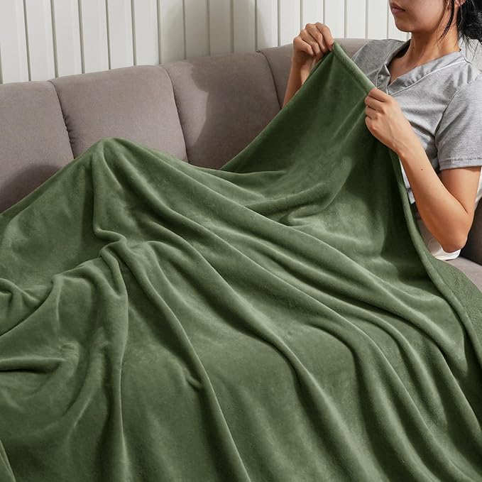 PHF Ultra Soft Fleece Throw Blanket, No Shed No Pilling Luxury Plush Cozy 300GSM Lightweight Blanket for Bed, Couch, Chair, Sofa Suitable for All Season, 50" x 60", Olive Green