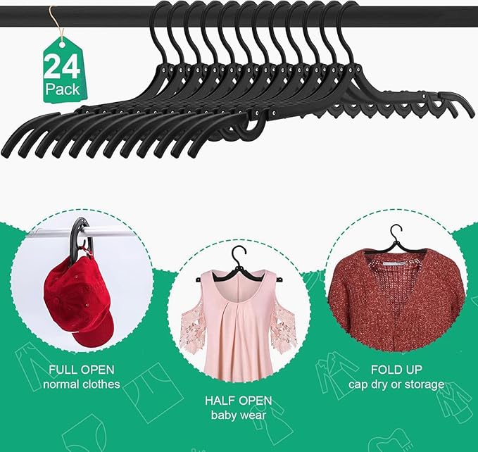 12 PCS Black Portable Folding Clothes Hangers,Black Foldable Hangers Lightweight Travel Accessories,Non-Slip Folding Hangers for Clothes for Travel and Home