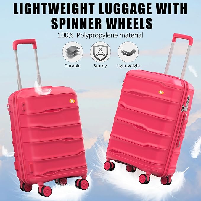 Luggage Sets 3 Piece, Hard Shell Luggage Sets with Spinner Wheels, PP Lightweight & Durable Suitcases with TSA Lock, Hardside Travel Suitcase Sets (20/24/28 inch), Red