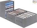 Jeans Organizer for Closet, Foldable Wardrobe Clothes Organizer with Handle, Stackable Closet Clothes Drawer Organizer Tshirts with 7 Grids for Leggings, Sweater, Jean, Pants, Grey (3 PCAK)