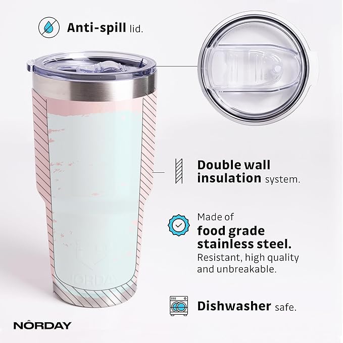 NORDAY | Tumbler with Lid - 30oz - Blush Glitter Insulated Tumbler - Stainless Steel Tumblers - Double Wall Insulated Travel Coffee Mug for Car Cup Holder - Keeps Temperature for 24hr - Anti Spill Lid